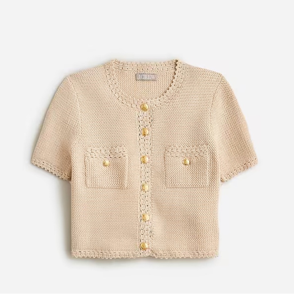 *BRAND NEW* J.CREW Short-Sleeve Sweater Lady Jacket, Toasted Cream, Size Small